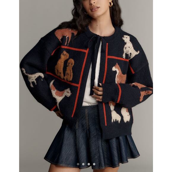 Anthropologie Sweaters - NWT Anthropologie Maeve Dogs Tie-front Navy Cardigan Sweater OS